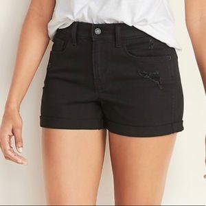 Mid Rise Black Distressed Black Jean Shorts